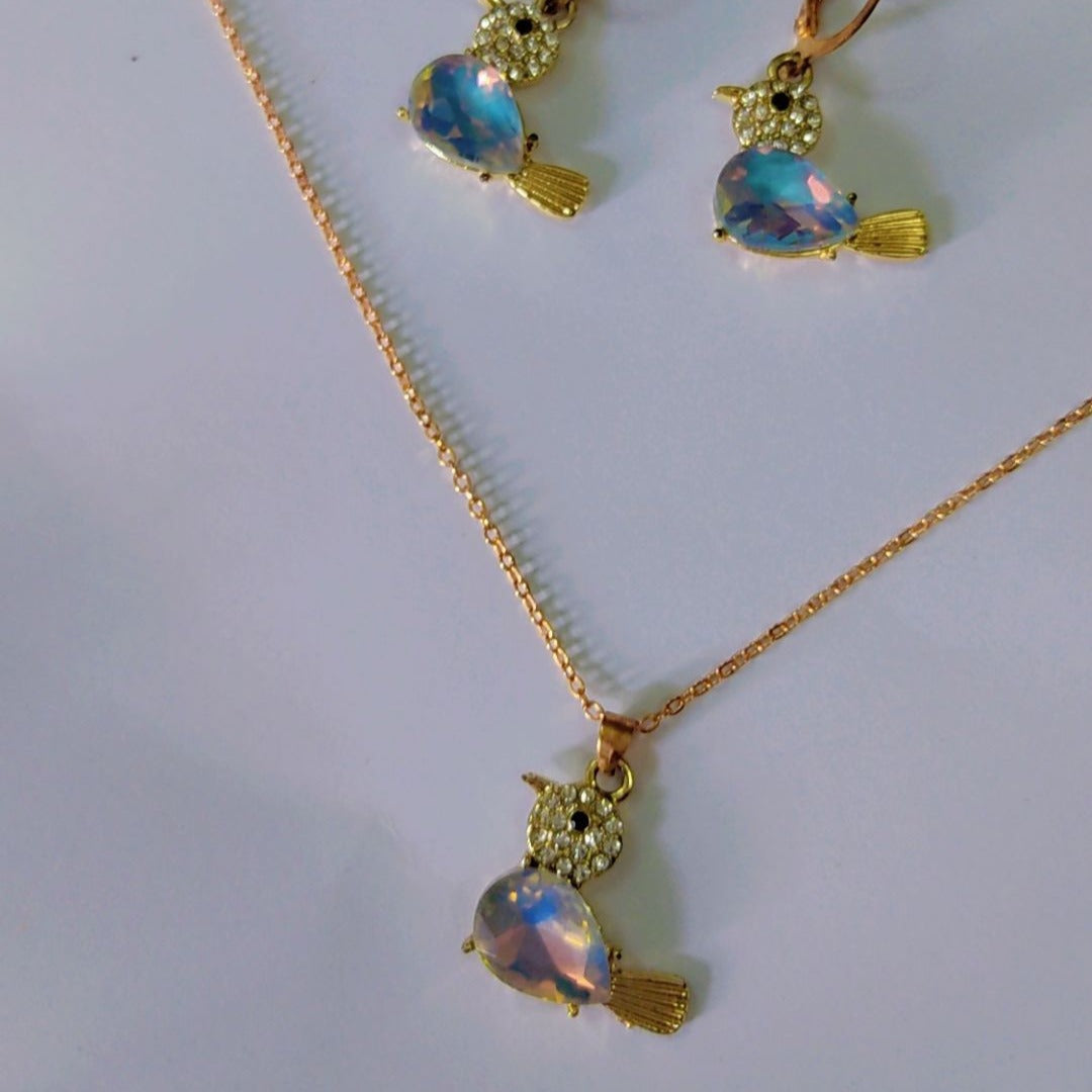 Crystal Bird Necklace with Earring